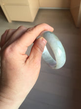 Load image into Gallery viewer, 52mm certified 100% natural Type A light green white purple gray with green floating flowers thin jadeite bangle PF57-5619