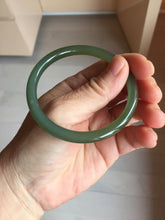 Load image into Gallery viewer, 55.5mm Certified 100% Natural icy watery light green yellow gray Deep Lake Water Green Nephrite Bangle HN176-6917