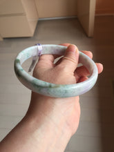 Load image into Gallery viewer, 78.5mm certified Type A 100% Natural light green sunny green purple white plus size flat style Jadeite Jade bangle J131-2213