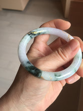 Load image into Gallery viewer, 56mm 100% Natural type A sunny green dark green purple white carved flowers and golden-painted round cut Jadeite Jade bangle PJ63