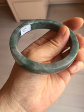 Load image into Gallery viewer, 58.5mm Certified Type A 100% Natural Dark Green Purple Gray Monet's Pond Square Jadeite Jade Bangle PF85-7521