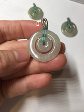 Load image into Gallery viewer, 24.8mm Type A 100% Natural oily light green/gray Jadeite Jade concentric circle safety Guardian ring Pendant (子母扣,同心环) AY96