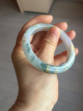 Load image into Gallery viewer, 53.5mm certified 100% Natural type A icy watery light green purple carved branches and flowers and golden-painted Jadeite Jade bangle PH196-5248