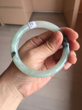 Load image into Gallery viewer, 58.4mm Certified Type A 100% Natural light green with flying dark green flowers round cut Jadeite bangle PE22-5861