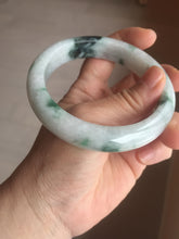 Load image into Gallery viewer, 61mm Certified Type A 100% Natural white/light green with grenn floating flowers Jadeite Jade bangle E153-2443