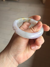 Load image into Gallery viewer, 53.5mm certified 100% Natural type A icy watery light green purple brown carved branches and flowers and golden-painted Jadeite Jade bangle PH198