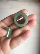 Load image into Gallery viewer, 100% natural type A black/dark green/gray (油青) broad jadeite jade band ring thumb ring bead set BN79