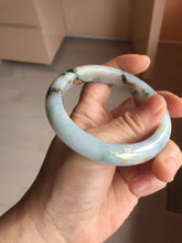 Load image into Gallery viewer, 57.5mm 100% Natural type A green purple white carved flowers and golden-painted Jadeite Jade bangle PB282