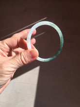 Load image into Gallery viewer, Sold !55.3mm Certified type A 100% Natural icy watery dark green white half mountain half water two-tone(半山半水) slim round cut Jadeite bangle BG218-8579