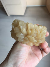 Load image into Gallery viewer, 55.3mm 100% natural yellow brown carved Peony and bow Quartzite (Shetaicui jade) bangle XY98