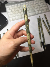 Load image into Gallery viewer, 100% Natural Mottled Green, Olive, and Creamy Yellow Camouflage Color Xiu Jade (Serpentine) Hairpin Group AW60