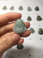 Load image into Gallery viewer, 100% Natural type A icy watery oily dark green(油青) happy Buddha jadeite pendant BS126