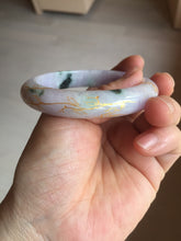 Load image into Gallery viewer, 56mm Certified 100% Natural type A green/light purple carved and golden-painted Jadeite Jade bangle PC70-(8712)
