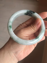 Load image into Gallery viewer, 61mm Certified Type A 100% Natural white/light green with grenn floating flowers Jadeite Jade bangle E153-2443