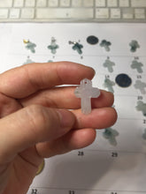 Load image into Gallery viewer, 100% Natural type A light green white with green floating flowers jadeite Jade cross shaped floral pendant necklace BS141