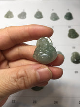 Load image into Gallery viewer, 100% Natural type A icy watery oily dark green(油青) happy Buddha jadeite pendant BS126