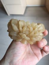 Load image into Gallery viewer, 55.3mm 100% natural yellow brown carved Peony and bow Quartzite (Shetaicui jade) bangle XY98