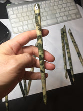 Load image into Gallery viewer, 100% Natural Mottled Green, Olive, and Creamy Yellow Camouflage Color Xiu Jade (Serpentine) Hairpin Group AW60