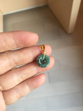Load image into Gallery viewer, 12–14.5mm Certified Type A 100% Natural Sunny Green Dark Green White Jadeite Jade Concentric Ring Safety Guardian Donut Mom & Daughter Pendant 子母扣 PC224