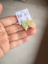Load image into Gallery viewer, 100% natural type A yellow sunny green(阳绿+黄翡) jadeite jade leaf earring PC25-2