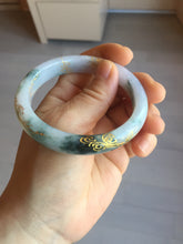 Load image into Gallery viewer, 55.6mm certified 100% natural Type A green white purple carved and golden-painted jadeite jade bangle BH140