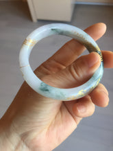 Load image into Gallery viewer, 55.6mm certified 100% natural Type A green white purple carved and golden-painted jadeite jade bangle BH140