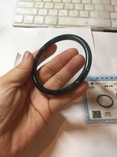 Load image into Gallery viewer, 58mm Type A 100% Natural half balck hakf ice watery dark green/blue/gray with flying snow Guatemala slim round cut Jadeite bangle PJ73-0684