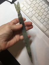 Load image into Gallery viewer, 22cm 100% Natural light green black Xiu Jade Serpentine vantage fish square style hairpin AW20