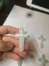 Load image into Gallery viewer, 100% Natural type A light green/white/gray jadeite Jade Hand-held cross or cross pendant AY55