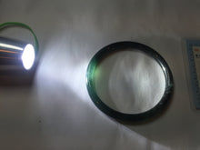 Load image into Gallery viewer, 58mm Type A 100% Natural half balck hakf ice watery dark green/blue/gray with flying snow Guatemala slim round cut Jadeite bangle PJ73-0684