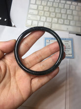 Load image into Gallery viewer, 58mm Type A 100% Natural half balck hakf ice watery dark green/blue/gray with flying snow Guatemala slim round cut Jadeite bangle PJ73-0684