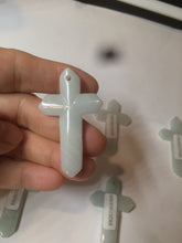 Load image into Gallery viewer, 100% Natural type A light green/white/gray jadeite Jade Hand-held cross or cross pendant AY55