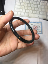Load image into Gallery viewer, 58mm Type A 100% Natural half balck hakf ice watery dark green/blue/gray with flying snow Guatemala slim round cut Jadeite bangle PJ73-0684
