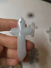 Load image into Gallery viewer, 100% Natural type A light green/white/gray jadeite Jade Hand-held cross or cross pendant AY55