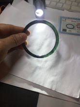 Load image into Gallery viewer, 58mm Type A 100% Natural half balck hakf ice watery dark green/blue/gray with flying snow Guatemala slim round cut Jadeite bangle PJ73-0684