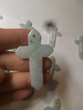 Load image into Gallery viewer, 100% Natural type A light green/white/gray jadeite Jade Hand-held cross or cross pendant AY55
