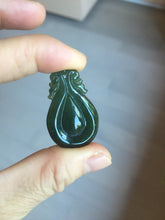 Load image into Gallery viewer, 100% Natural type A dark green/gray/black(油青) Jadeite Jade seashell (福贝) pendant group BP187
