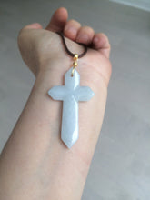 Load image into Gallery viewer, 100% Natural type A light green/white/gray jadeite Jade Hand-held cross or cross pendant AY55