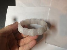 Load image into Gallery viewer, 55.8mm 100% natural white light pink purple carved flowers Quartzite (Shetaicui jade) bangle SY66