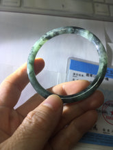 Load image into Gallery viewer, 54.5mm Certified Type A 100% Natural dark green/black/blue with black floating flowers(Wuji) slim round cut Jadeite bangle PD111-6917