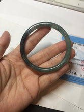 Load image into Gallery viewer, 56mm Certified Type A 100% Natural dark green/black/blue with black floating flowers(Wuji) slim round cut Jadeite bangle PD112-6915