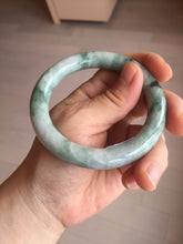 Load image into Gallery viewer, 55.8mm certified 100% natural Type A light green white with green floating flowers round cut jadeite jade bangle BS93-6606