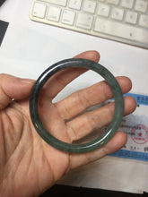 Load image into Gallery viewer, 56mm Certified Type A 100% Natural dark green/black/blue with black floating flowers(Wuji) slim round cut Jadeite bangle PD112-6915