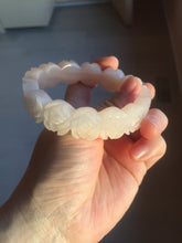 Load image into Gallery viewer, 60mm 100% natural light pink orange white Quartzite (Shetaicui jade) carved flowers bangle SY110