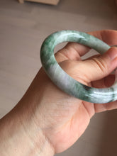 Load image into Gallery viewer, 55.8mm certified 100% natural Type A light green white purple with green floating flowers round cut jadeite jade bangle BS94-6610