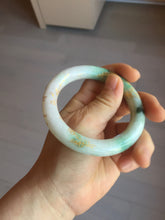 Load image into Gallery viewer, 55.5mm certified 100% natural Type A sunny green purple white carved and golden-painted chubby round cut jadeite jade bangle BH137-4720