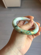 Load image into Gallery viewer, 55.5mm certified 100% natural Type A sunny green purple white carved and golden-painted chubby round cut jadeite jade bangle BH137-4720