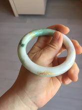 Load image into Gallery viewer, 55.5mm certified 100% natural Type A sunny green purple white carved and golden-painted chubby round cut jadeite jade bangle BH137-4720