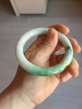 Load image into Gallery viewer, 55.5mm certified 100% natural Type A sunny green purple white carved and golden-painted chubby round cut jadeite jade bangle BH137-4720