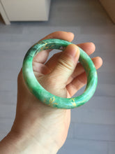 Load image into Gallery viewer, 58mm certified 100% natural Type A sunny green carved and golden-painted jadeite jade bangle BH136-9892